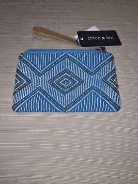 Chloe & Lex Teal/Blue Beaded Wristlet Clutch